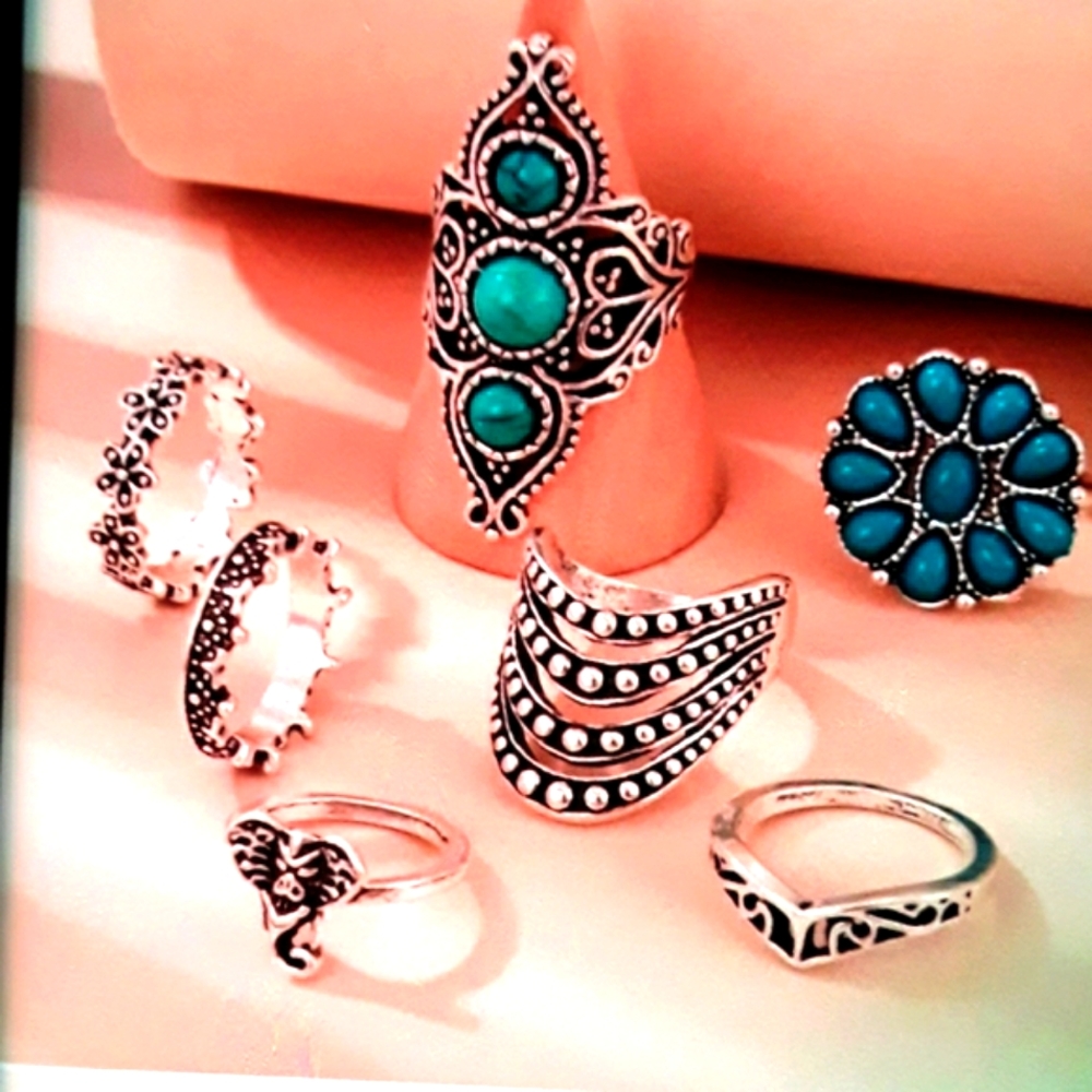 🔥SALE!!!7piece Boho Turquoise Ring Set - Picture 3 of 3